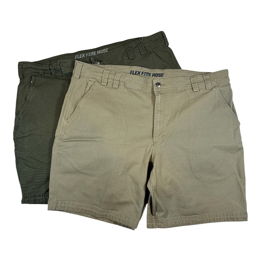 Duluth Trading Flex Fire Hose Shorts Mens 42 Tan/Green Stretch Workwear Qty 2